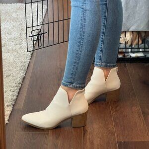 White pointed toe booties